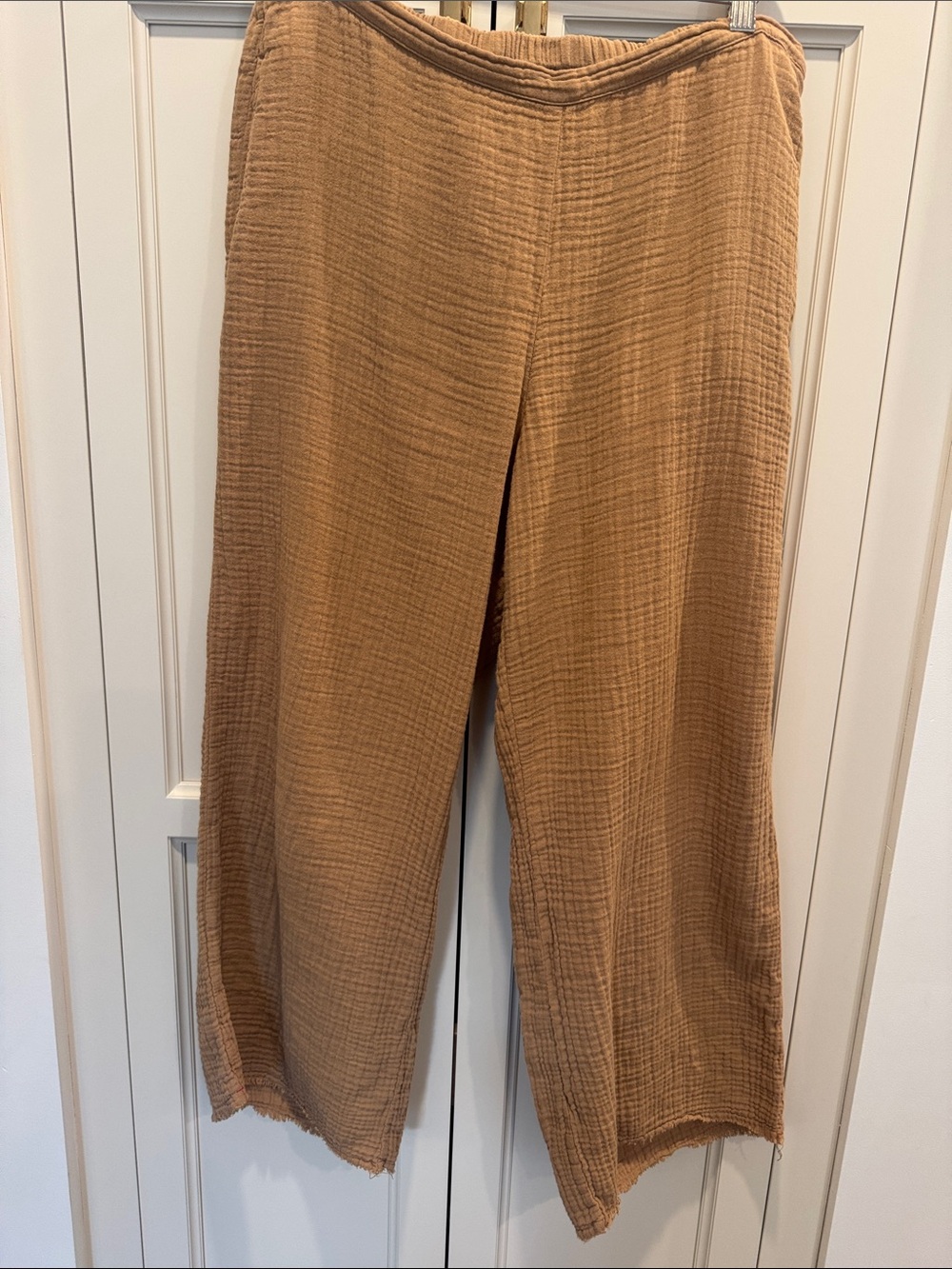 XiRENA Camel Wide-Leg Cotton Gauze Pants